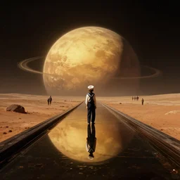 a sailor on canals in planet mars, by jean delville and sophie anderson and mandy jurgens and ralph mac quarrie, retrofuturism, moody atmosphere, cinematic atmospheric, cinematic lighting, golden ratio, perfect composition, elegant, no crop, extremely detailed, 4 k, hd, sharp focus, masterpiece, trending on artstation