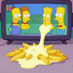 french fries melting into a puddle in a zoo, on the television show simpsons, award winning