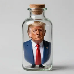 a tiny donald trump real human trapped inside a bottle