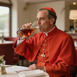 a photorealistic image of Cardinal drinking Armagnac from a decanter at polo lounge Trending on Artstation, featured on Behance, well-rendered, Unreal Engine, 4K HD