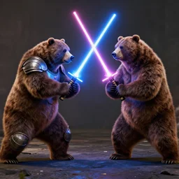 bears fighting each other with lightsabers, armor, unreal engine