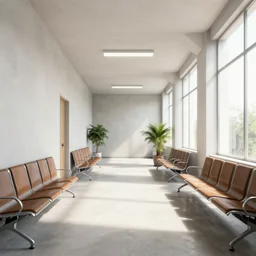 a waiting hall, trending on artstation, bright light, mixed media, octane rendering