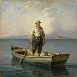 painting of old fisherman on a small boat by eugen bracht, - n 9
