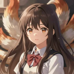 “ anime, cute nine tailed high school girl, light and shadow effects, intricate, highly detailed, digital painting, art station, concept art, smooth, sharp focus, illustration, advanced digital anime art, atmospheric lighting, detailed face, by makoto shinkai, stanley artgerm lau, wlop, rossdraws, art by artgerm and greg rutkowski and alphonse mucha and william - adolphe bouguereau, craig mullins, j. c. leyendecker ”
