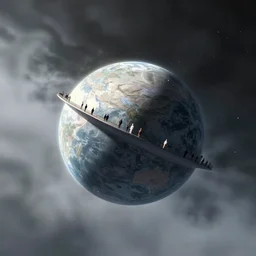 a spherical ship floating far above an alien planet in space on the edge of a misty atmosphere, edge of space, dynamic shadows, dynamic lighting, ilya kuvshinov, kyoani, hiroaki samura, yoshinari yoh, james jean, katsuhiro otomo, erik jones, cel shaded