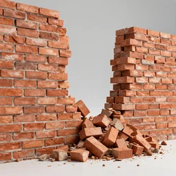 a stock photo image of a render of a wall collapsing brick by brick