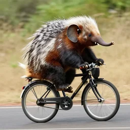 elephant shrew riding a bike.