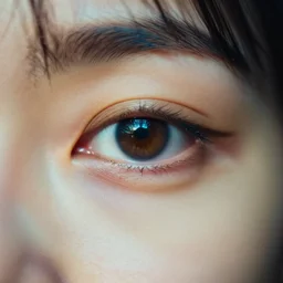 a closeup portrait of the eye of the goddess of introspection, extreme chromatic aberration, anamorphic bokeh, long exposure photography, film, distortion, highly detailed, hyperrealism, cinematic