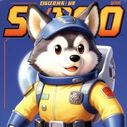 1 9 8 0 s video game art portrait of anthropomorphic husky from starfox fursona furry husky in a space mercenary uniform, looking heroic, magazine scan, 8 0 s game box art