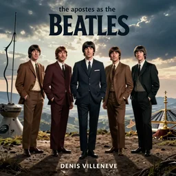 the apostles as the beatles on an album cover, film still from the movie directed by Denis Villeneuve with art direction by Salvador Dalí, wide lens