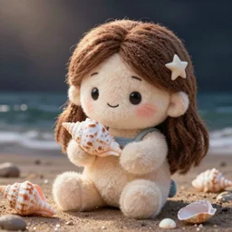 cute fumo plush of the girl who likes to collect seashells at the seashore