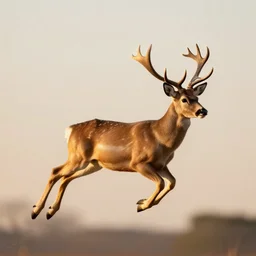 a digital art of a deer flying, realistic, low depth field, golden hour time, high - resolution, trending on artstation