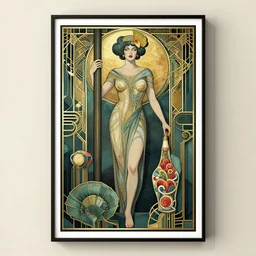 stunning art deco surreal art print  of 💂‍♀️ 🪲 🤟 🥍, 4k, best on artstation,  much wow, much detail