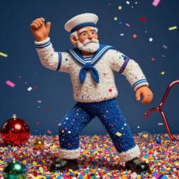an old sailor, made of confetti, vivid dynamic composition, by jeff koons, by yoro sean, surreal, overblown vibrant colors, masterpiece, physical based rendering, featured on pixiv, octane renderer, trending on pinterest
