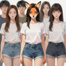 fullbody portrait of wild half - lunx woman with lunx nose and ears, wearing summer jeans shorts and tshirt, anime art, concept art, detailed attractive face with fox nose and fox mouth, symmetrical, trending on pixiv, by lois van baarle by akira toriyama by sung choi by john kirby artgerm style pascal blanche and magali villeneuve
