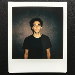 matheus brasileiro aguiar in dark room flash, polaroid effect, oil painting