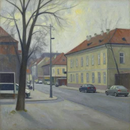 an edward hopper style painting of a ( ( ( ( ( ( ( ( miskolc, is a city in northeastern hungary ) ) ) ) ) ) ) ), late - winter, february of 1 9 4 8