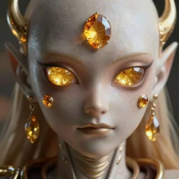 a humanoid monster with gemstones for eyes, highly detailed, digital art, sharp focus, trending on art station, amber, anime art style