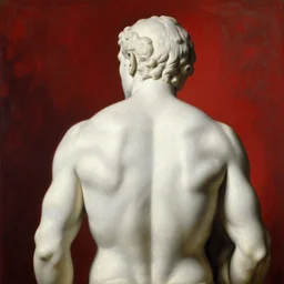 a beautiful painting of back of white human stone statue, close - up, oil paint, classic art, 1 6 century style, volume light, in the style of beksinski, parts by edward hopper, parts by rodcenko, parts by yue minjun, diego velazquez, intricate and epic composition, red by caravaggio, insanely quality, highly detailed,