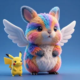 high quality 3 d render hyperrealist very cute multicolor stripped fluffy! cyborg quokka with wings!!!, highly detailed, vray smooth, in the style of detective pikachu, hannah yata charlie immer, dramatic blue light, low angle, uhd 8 k, sharp focus