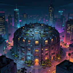 a beautiful very detailed illustration of bunker architecture urbex city by asher brown durand, vice city nightvision tron at night synthwave, archdaily, wallpaper, highly detailed, trending on artstation.