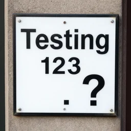 a sign that says testing 123 . ! ?