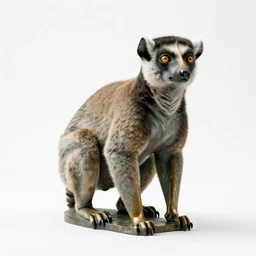 bronze statue of a lemur, studio photography, full body, isolated on a pure white background, centered, entire subject in frame, sharp focus, soft studio lighting
