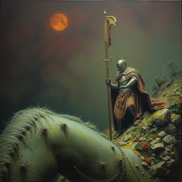 sir gawain next to the green knight. a 2 4.. art germ. high detail. beksinski. ultrarealism. oil on canvas