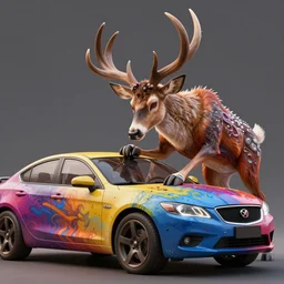 a fractal < anthropomorphic buck > working on < a car > painted by < boris vallejo >, vivid colour, trending on artstation, highly detailed, smooth, 8 k
