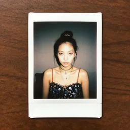 a young girl with her hair in a bun, a polaroid photo by tyler mitchell, trending on instagram, neo - dada, y 2 k aesthetic, 1 9 9 0 s, seapunk