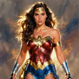 Gal Gadot as Wonder Woman with athletic body, illustration by Luis Royo