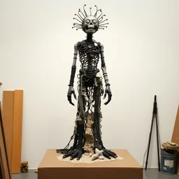 statue by matt groening and!!!!!! junji ito!!!!!! detailed, rebar, plaster, glass, studio setting