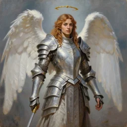 beautiful realistic oil painting of raudha athif in angelic armor, high fantasy, dungeons and dragon artwrok, by john berkey, by peter mohrbacher