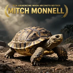 action movie poster, mitch mconnell as a tortoise