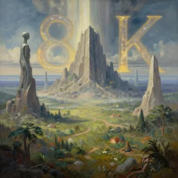Transhumanist landscape painting for the end of the world as we know it, artificial life, singularity, 8k, trending on cgsociety artstation, masterpiece, highly detailed, establishing shot, in a symbolic and meaningful style.