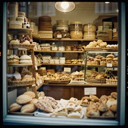 kodak portra 4 0 0, muted colours portrait of a deep view inside a french bakery by saul leiter, insanely detailed, insanely intricate, depth of field