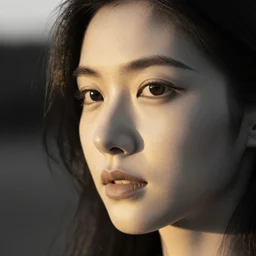 closeup photo of a beautiful woman face, golden hour, 8 0 mm lens, bw photo