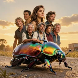 riding on large rainbow beetle, golden hour, detailed faces, lilia alvarado, sophie anderson, mark arian, bob byerley, charlie bowater, mark brooks, justin gerard, ross tran, wlop, william adolphe bouguereau