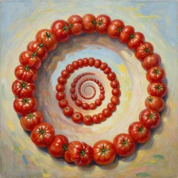 spiral jetty made of tomatoes, painting