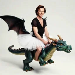 jim carrey in a tutu, riding a dragon