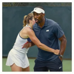 ray lewis coaching women's tennis, impassioned, oil canvas, portrait by william sidney mount, trending on artstation