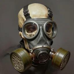 a portrait painting of a skull wearing a gasmask, digital painting, hyper realistic, very detailed, in the style of greg rutkowski,
