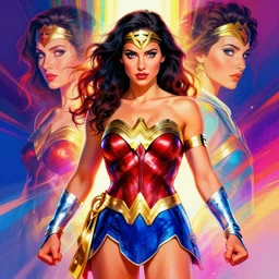 symmetry!! stunning portrait of wonder woman!! by victo ngai, kilian eng vibrant colors, dynamic lighting, digital art, winning award masterpiece, fantastically beautiful, illustration, aestheticly inspired by beksinski and dan mumford, trending on artstation, art by greg rutkowski, 8 k