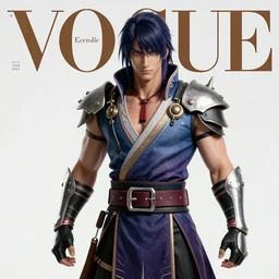raiden from mortal kombat. pose. studio photo. vogue magazine cover with text. highly detailed