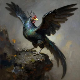 a cockatrice in the style of franz frazetta.