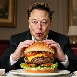 elon musk eating a hamburger made of jeff bezos