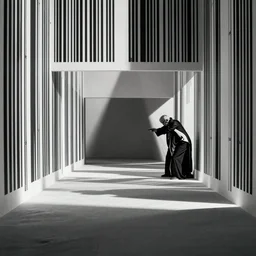 razor thin barcode stripes, ryoji ikeda and m. c escher, zdzislaw beksinski, wayne barlowe