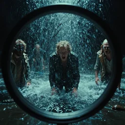 greed!!!!, water caustics, film still from the movie directed by denis villeneuve and david cronenberg with art direction by bernie wrightson and h. r. giger, wide lens