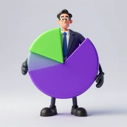 corporate portrait, anthropomorphic edible piechart, purple green color scheme, professional studio lighting