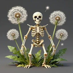 a dandelion skeleton hybrid monster, highly detailed, digital art, sharp focus, trending on art station, plant, anime art style